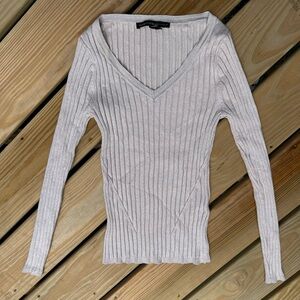White house black market ribbed sparkly beige sweater